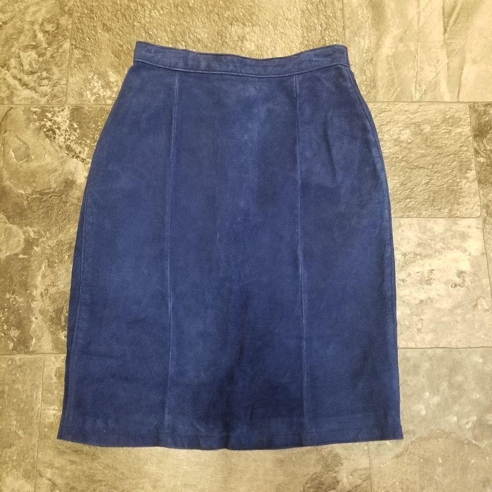 Vintage 90s y2k‎ G-III G-3 Blue Suede Leather High Waisted Sexy Midi Skirt XS
